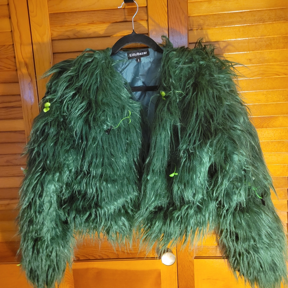 Festive And Fun Green Faux Fur Jacket